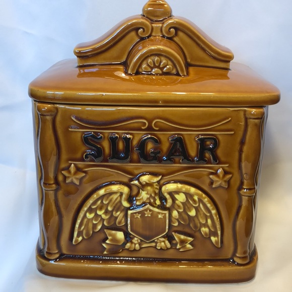 Rare VGT Beauty Ware ceramic 3 piece Canister set Farmhouse eagle wagon wheel - Picture 4 of 10